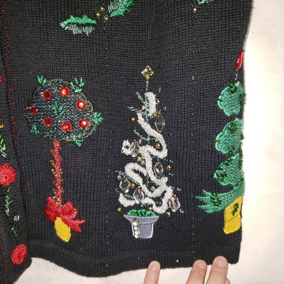 Ugly Christmas grandma beaded sweater vest sz M - Picture 5 of 11